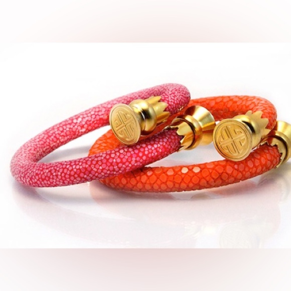 BudhaGirl PINK Stingray Wrist Wrap Bracelet with Brass/Gold Accent